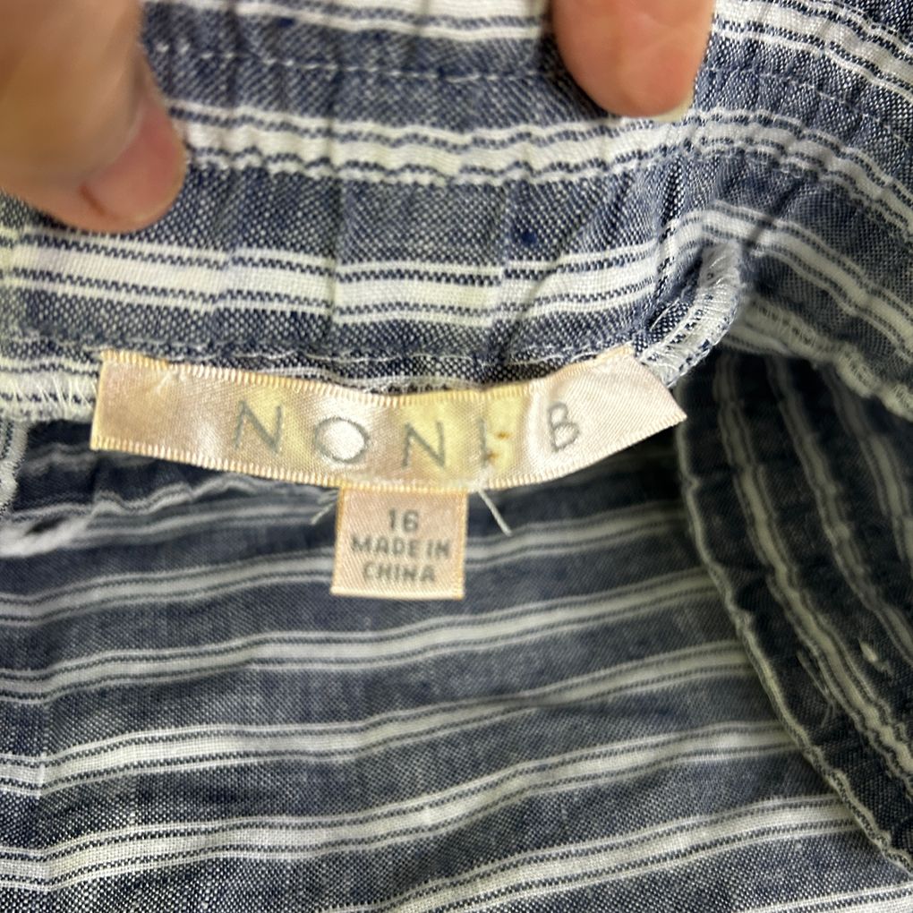 Noni B Navy White Linen Striped Skirt - Size 16