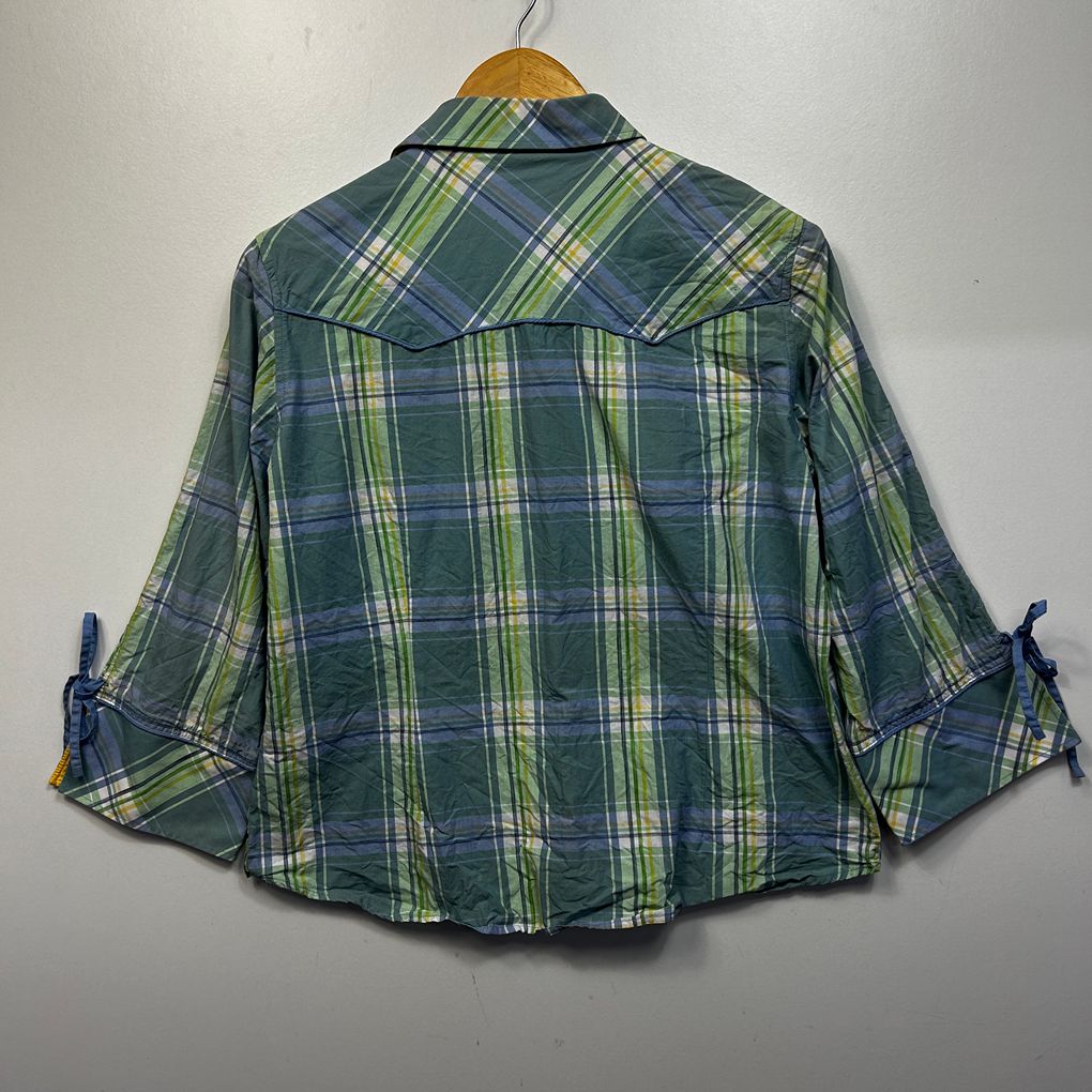 Wrangler Green Check Pearl Snap Western Cotton Shirt - Size 16