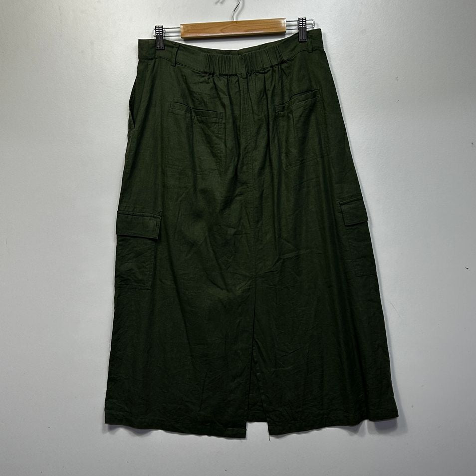 Sussan Olive Green Linen Skirt - Size 14
