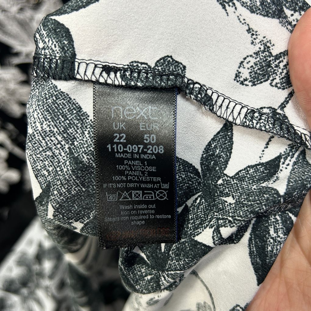 Next Black & White Floral Plus Size Dress - Size 22