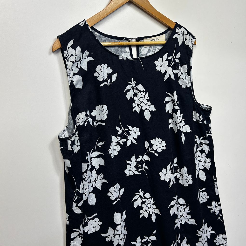 Jacqui E Navy Plus Size Linen Sleeveless Dress - Size 20