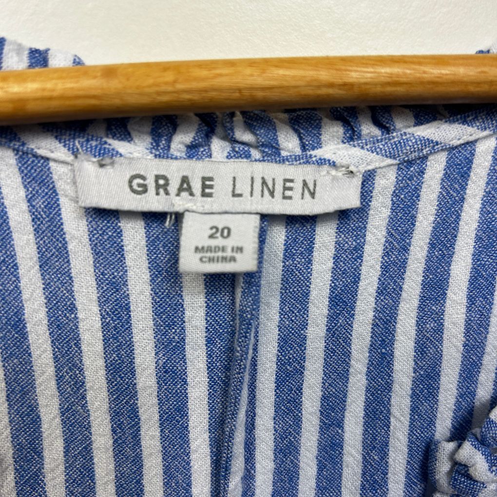 Suzanne Grae Linen Blue Striped Linen Dress - Size 20