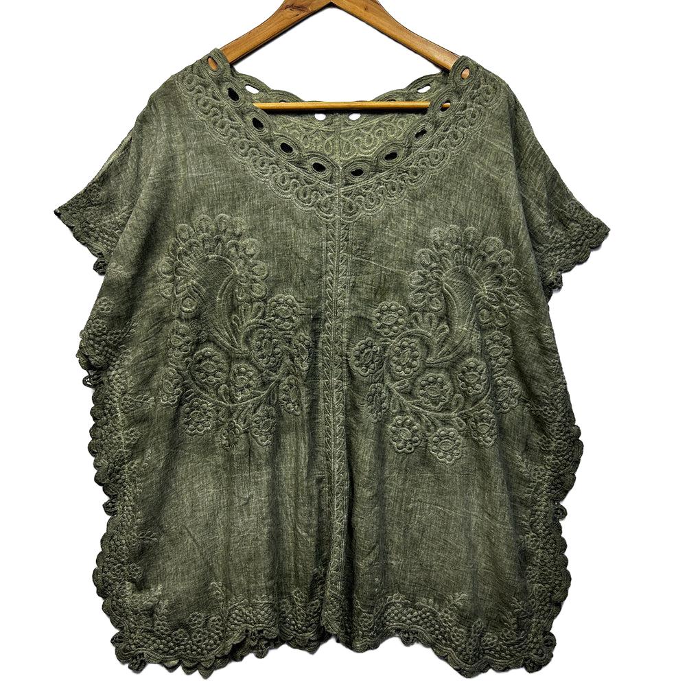 Olive Embroidered Boho Top - Size 14/16