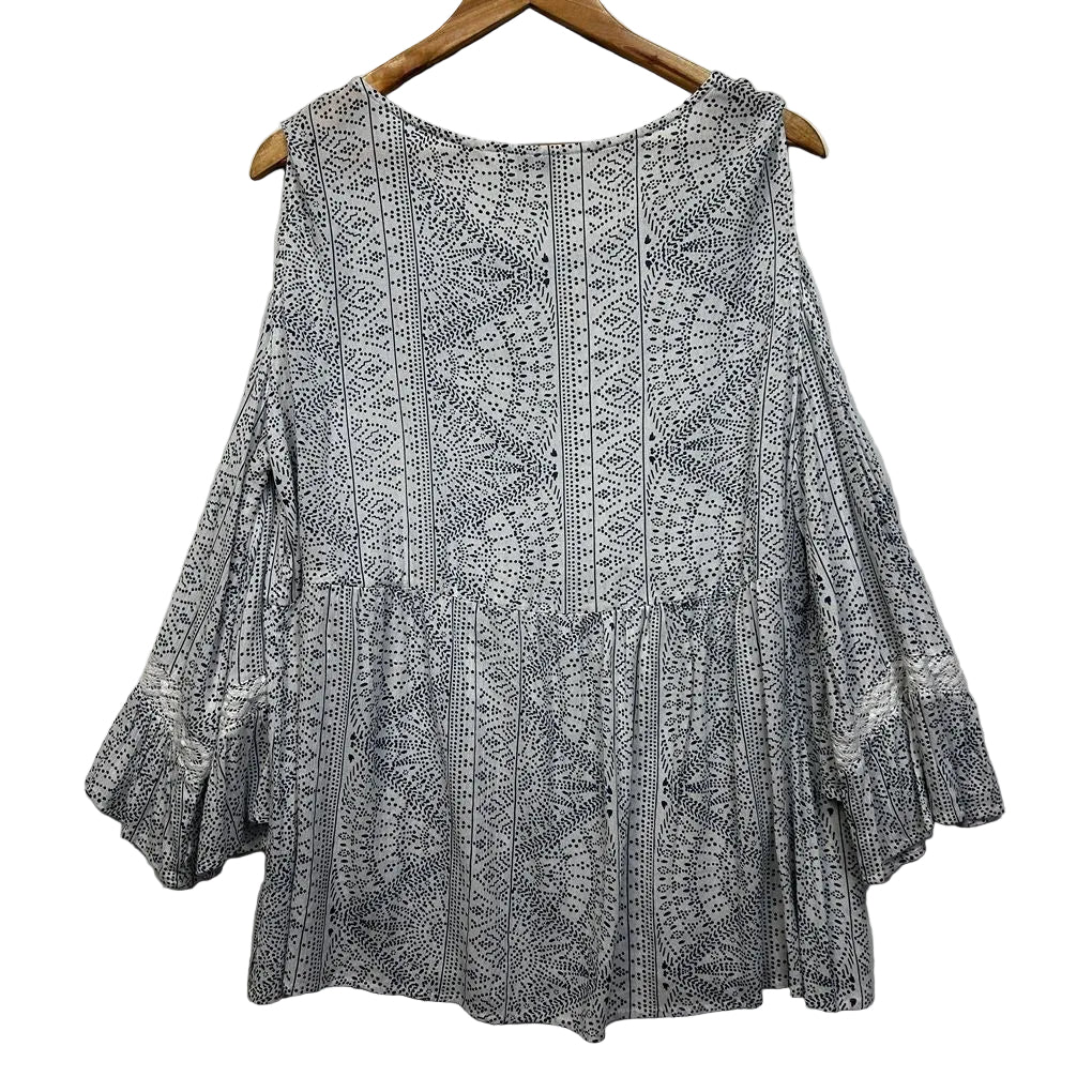 Beme White Print Cold Shoulder Top - Size 16