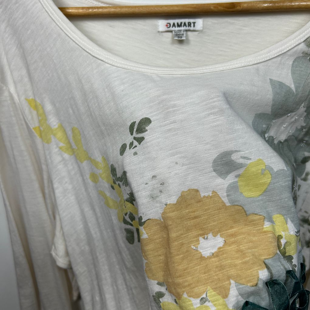 Damart White Plus Size Embellished Cotton Top - Size 22