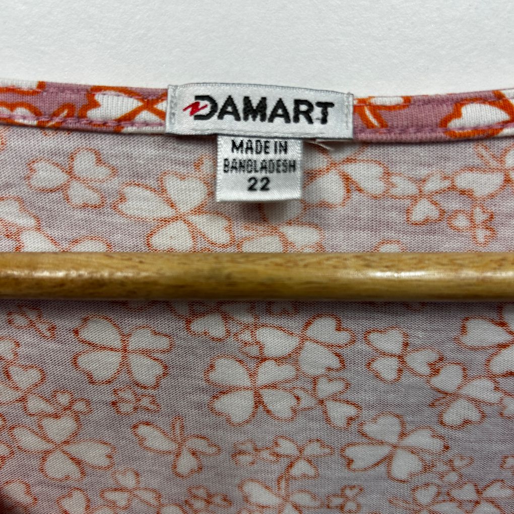 Damart Pink Cotton Floral Top - Size 22