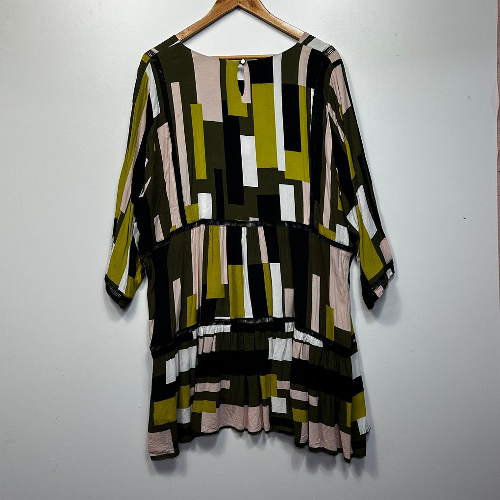 Olive Geometric Print Dress or Longline Top  - Size 20/22