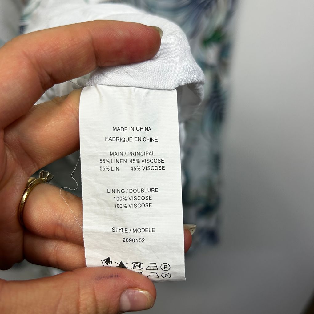 W.Lane White Floral Linen Dress - Size 16