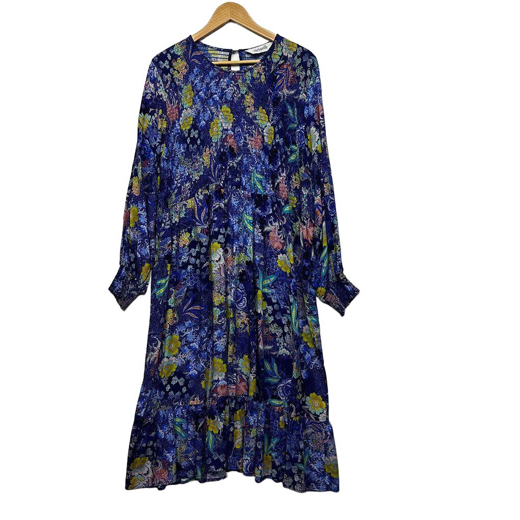 Virtuelle Blue Floral Shirred Maxi Dress - Size 20