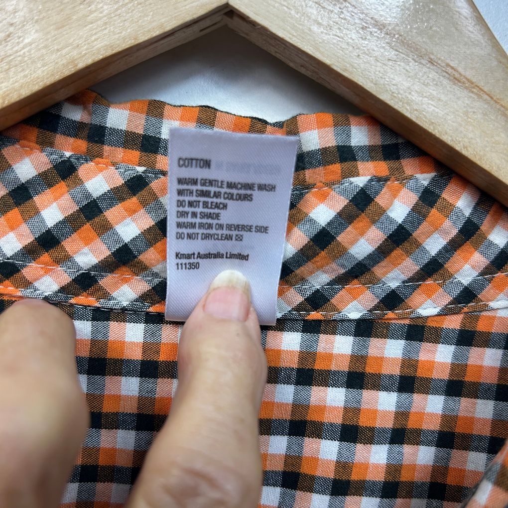 Orange Check Cotton Short Sleeve Mens Shirt - Size 4XL