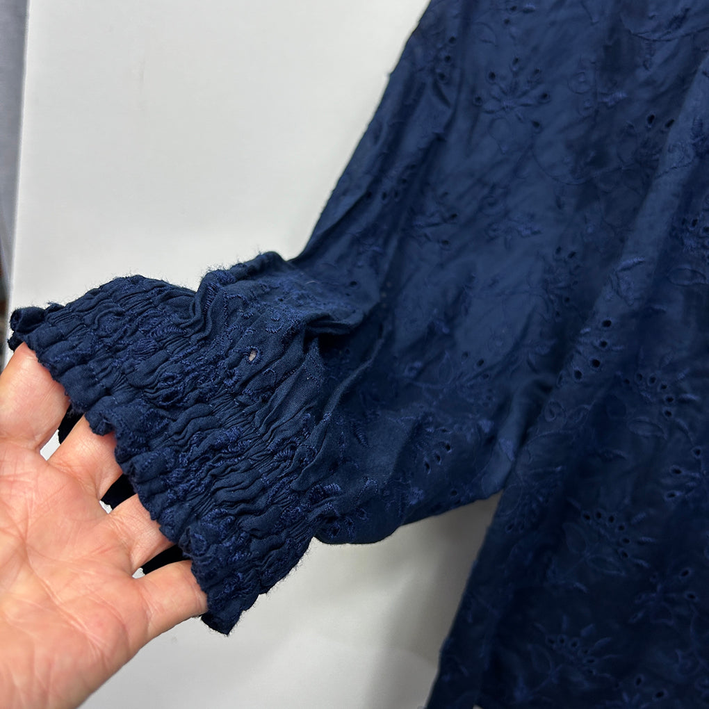 Just Jeans Navy Embroidered Cotton Top - Size 22