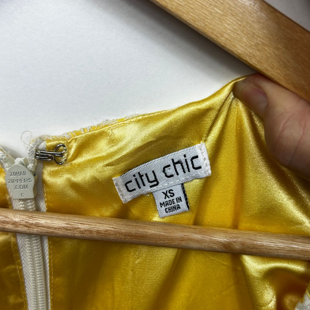 City Chic Yellow Lace Overlay Cocktail Dress - Size XS/14
