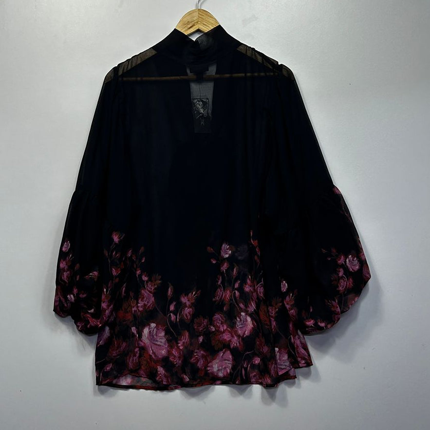 City Chic Black Pink Plus Size Sheer Top - Size XL/22