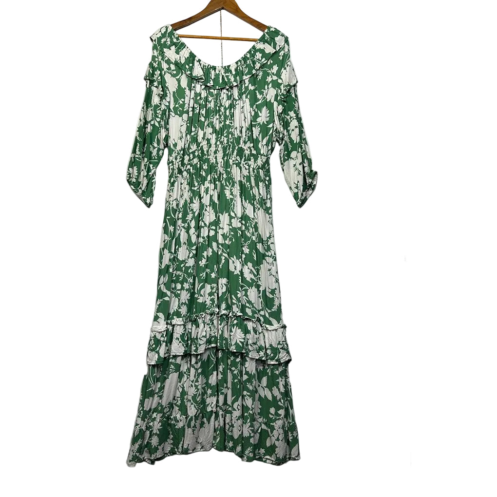 Loralette Green White Floral Maxi Dress - Size 16