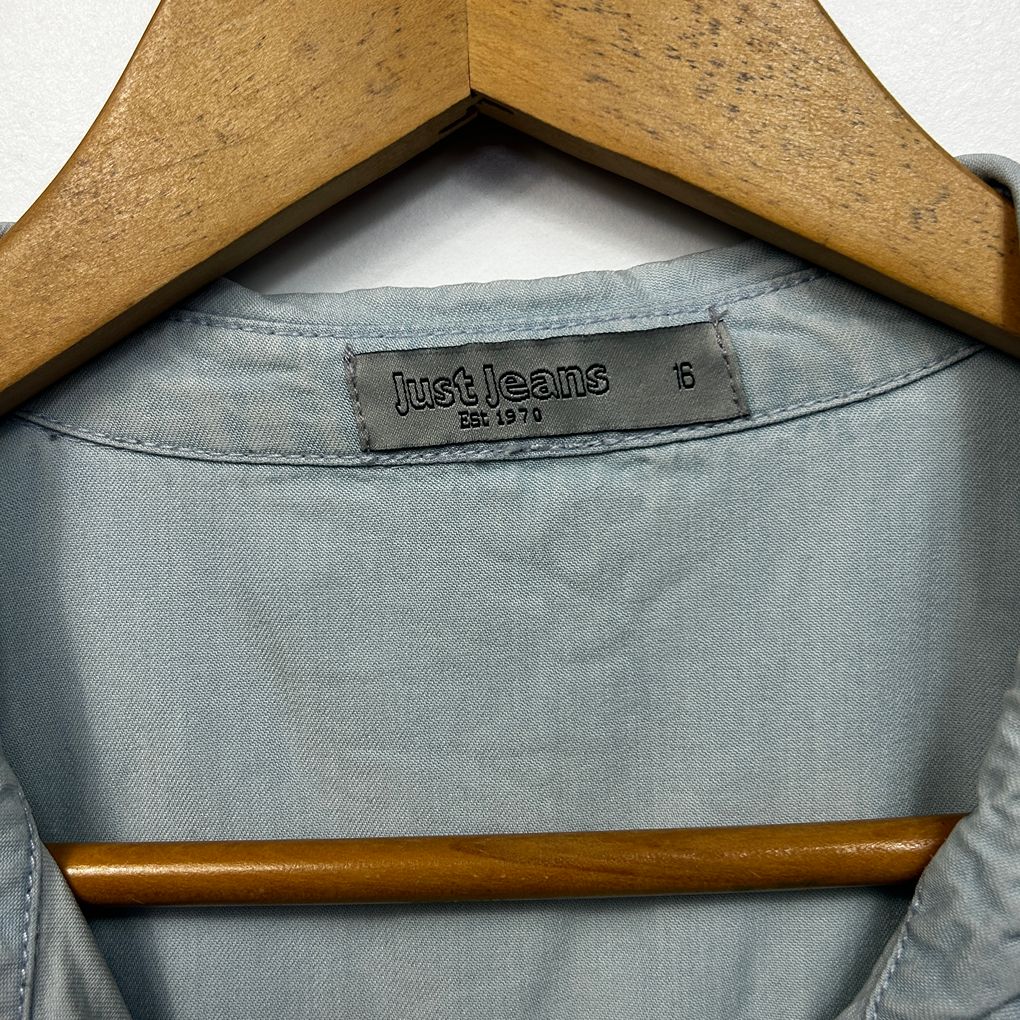 Just Jeans Blue Chambray Sleeveless Shirt - Size 16