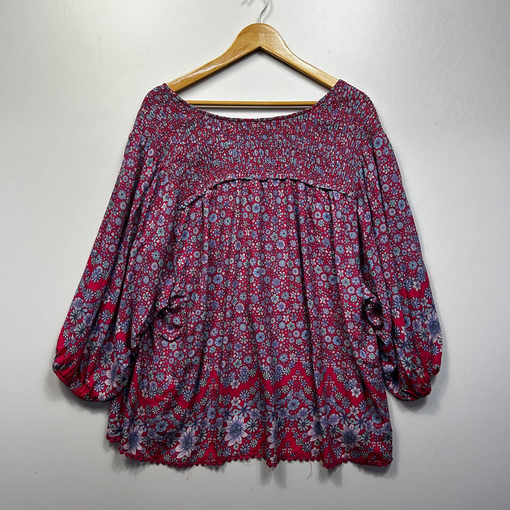 Jaase Pink Oversized Floral Boho Top - Size L (fits up to 22)