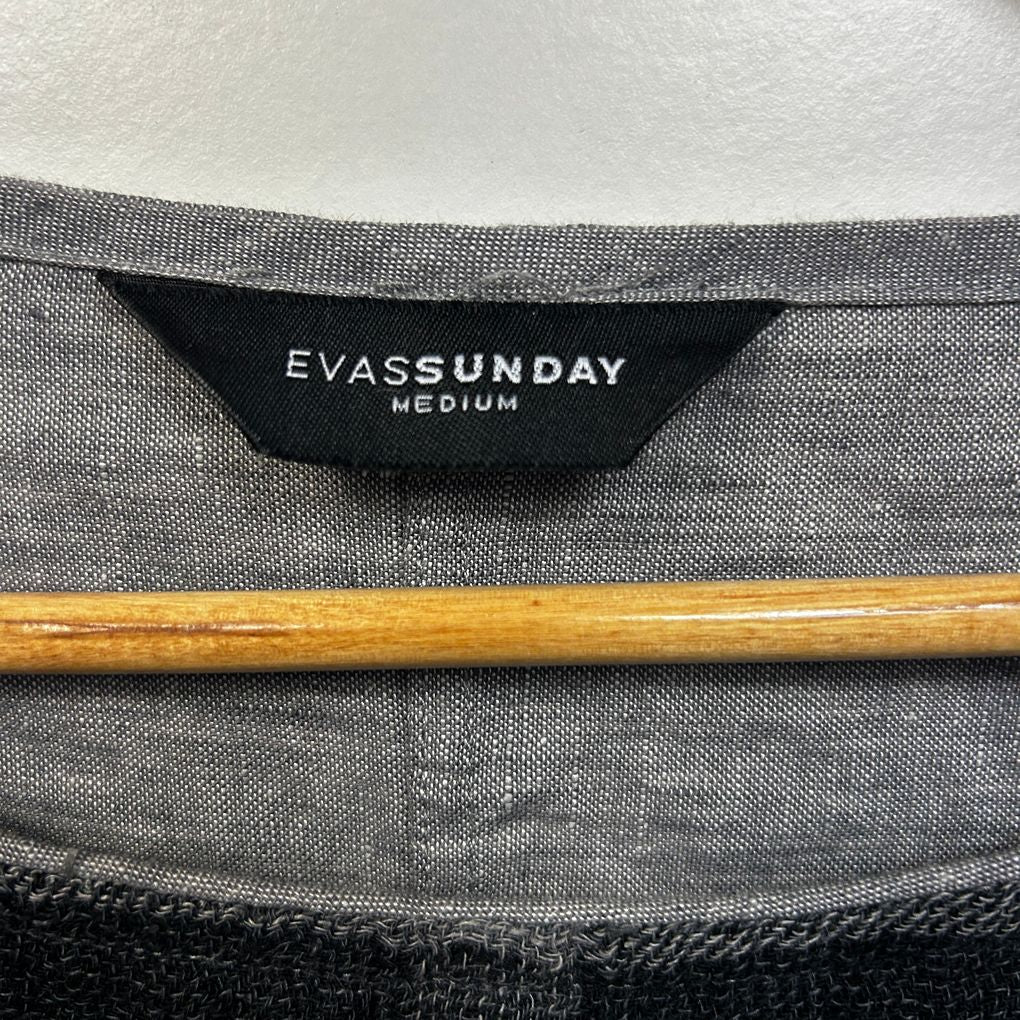 Evas Sunday Grey Check Linen Dress - Size M