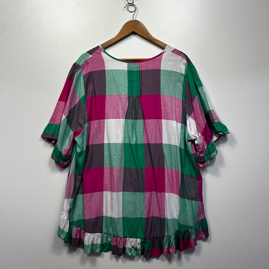 Taking Shape Pink Green Check Plus Size Linen Top - Size 22