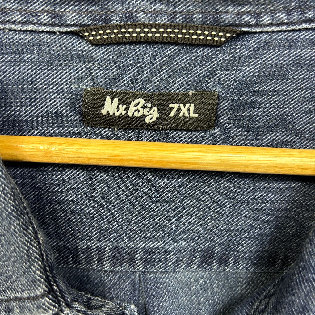 Mr Big Blue Cotton Denim Long Sleeve Shirt - Size 7XL