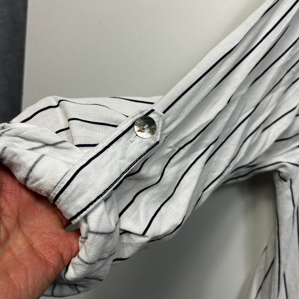 Autograph White Striped  Button Up Roll Tab Sleeve Top - Size 18