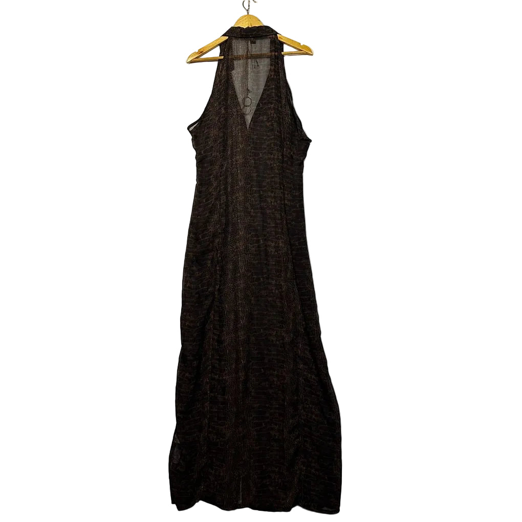 Prettylittlething Chocolate Croc Print Maxi Dress - Size 20