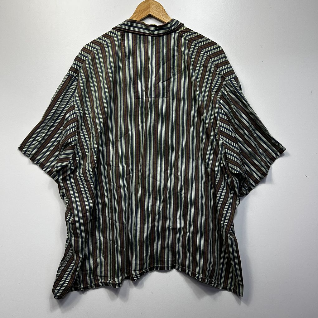 Vintage Green Striped Cotton Mens PJ Shirt - Size 4XL