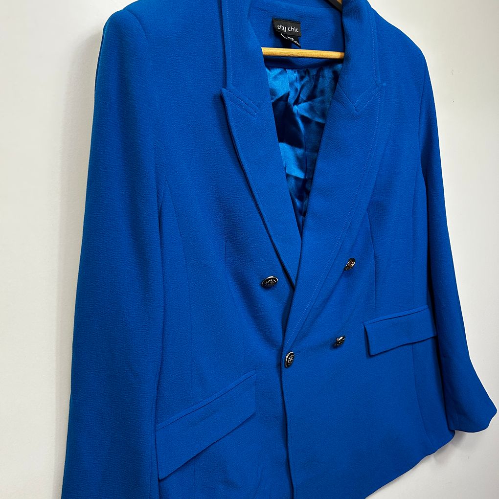 City Chic Blue Double Breasted Blazer - Size XS/14