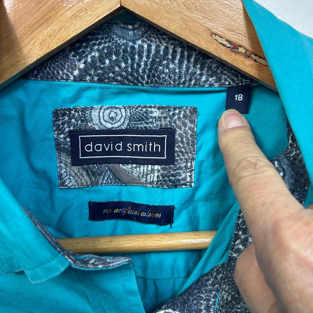 David Smith Teal Cotton Shirt - Size 18