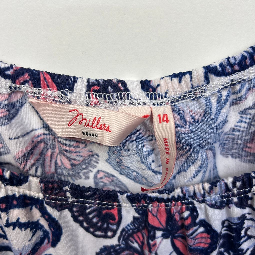 Millers Navy Butterfly Print Top - Size 14