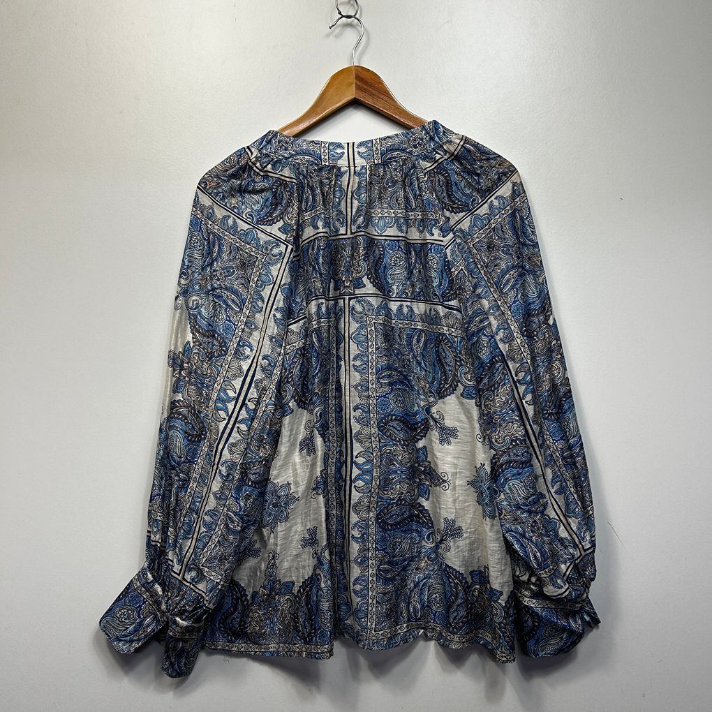 Sussan Blue Plus Size Linen Blouse - Size 18