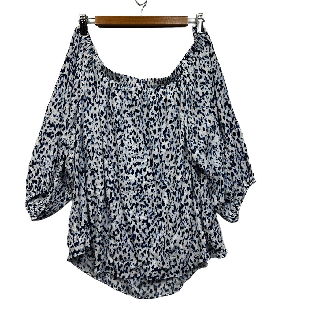 Witchery Blue and White Print Off Shoulder Top - Size 14