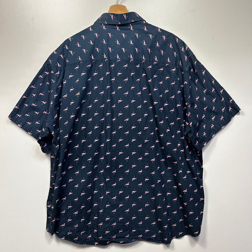 Johnny Bigg Navy Flamingo Print Cotton Short Sleeve Shirt - Size 6XL