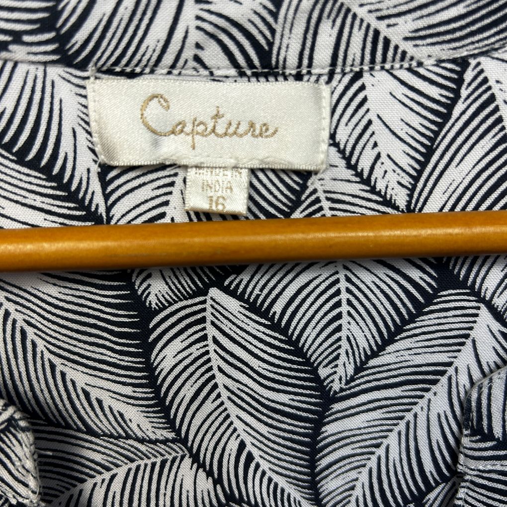 Capture Navy Leaf Print Top - Size 16