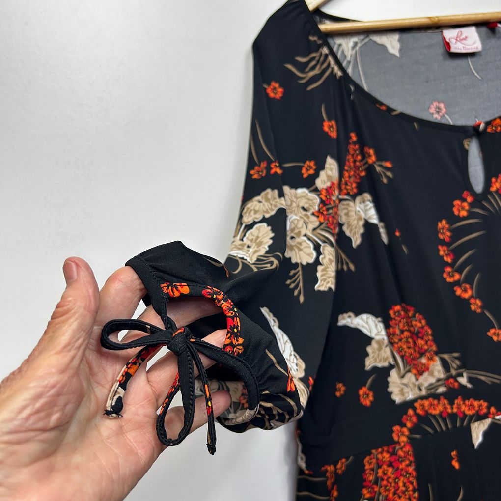 Leona Edmiston Black Floral Dress - Size 18