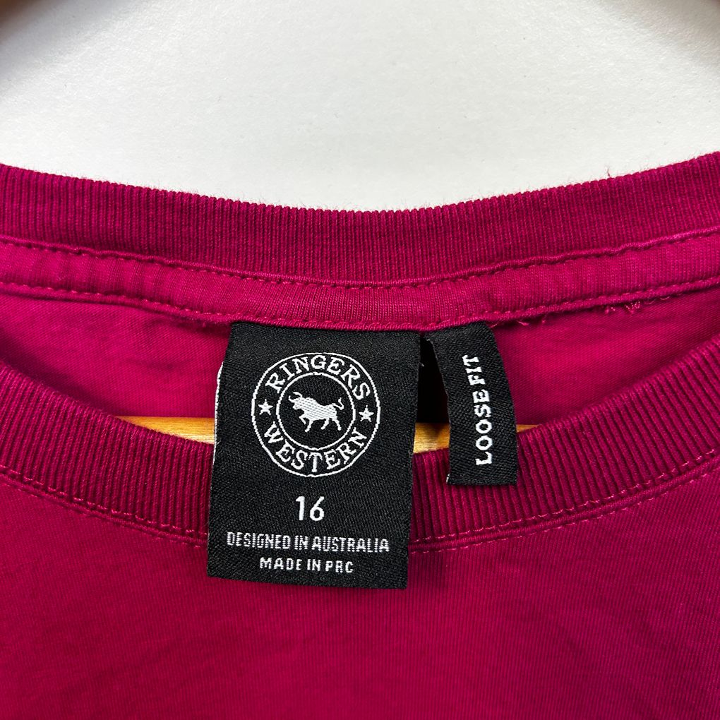 Ringers Western Pink Cotton T-Shirt - Size 16