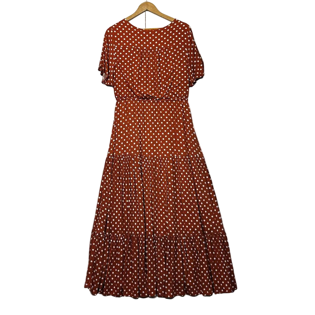 Ally Rust Polka Dot Maxi Dress - Size 14