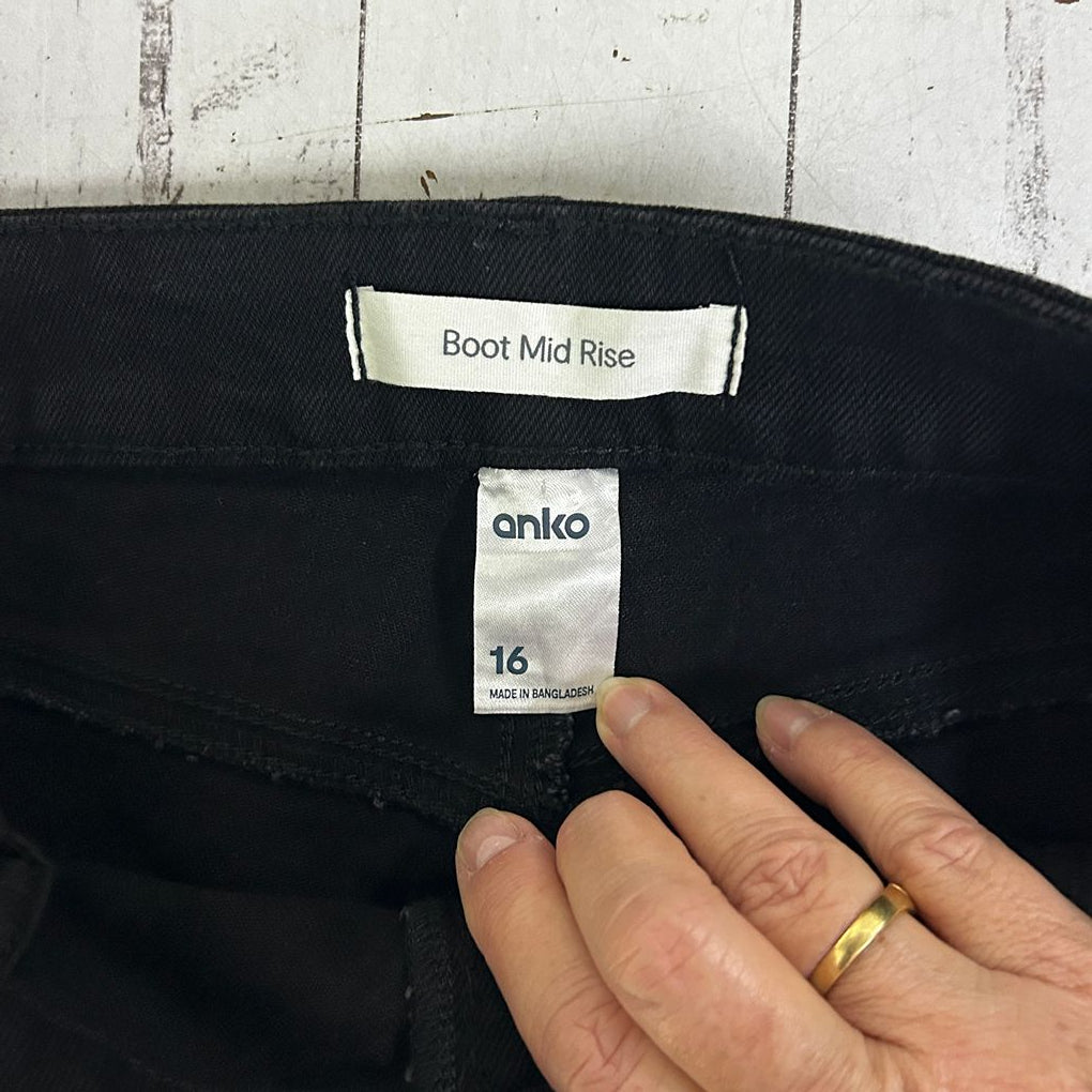 Anko Black Bootcut Mid Rise Jeans - Size 16