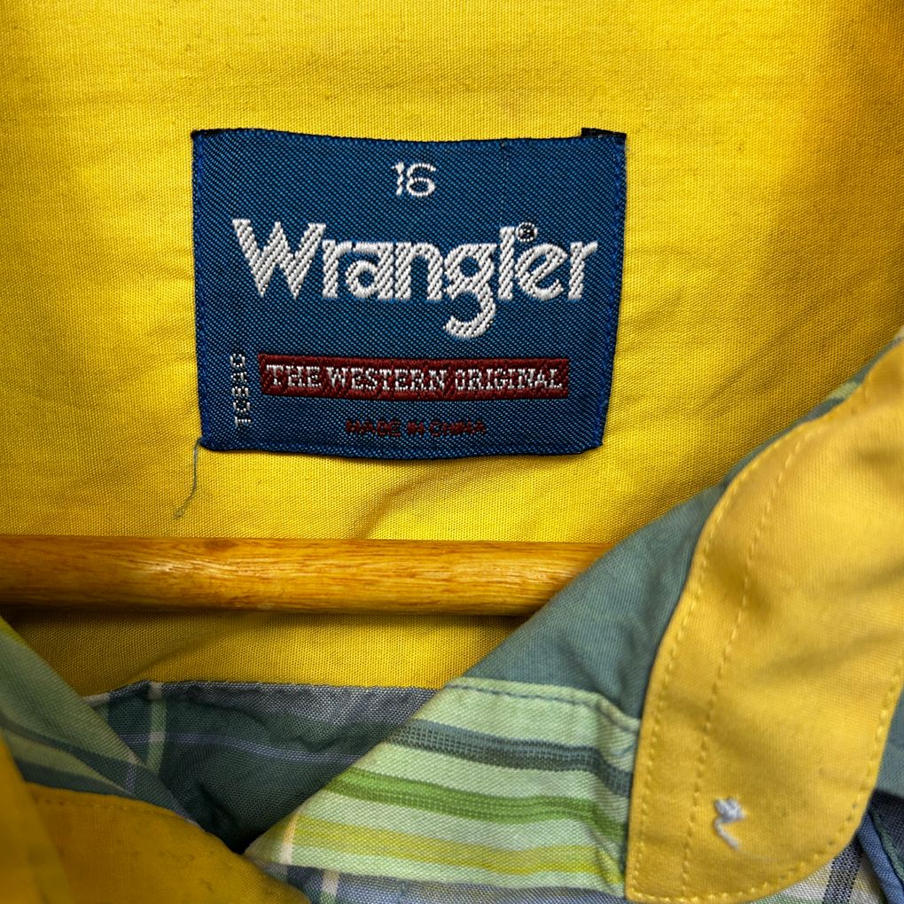 Wrangler Green Check Pearl Snap Western Cotton Shirt - Size 16