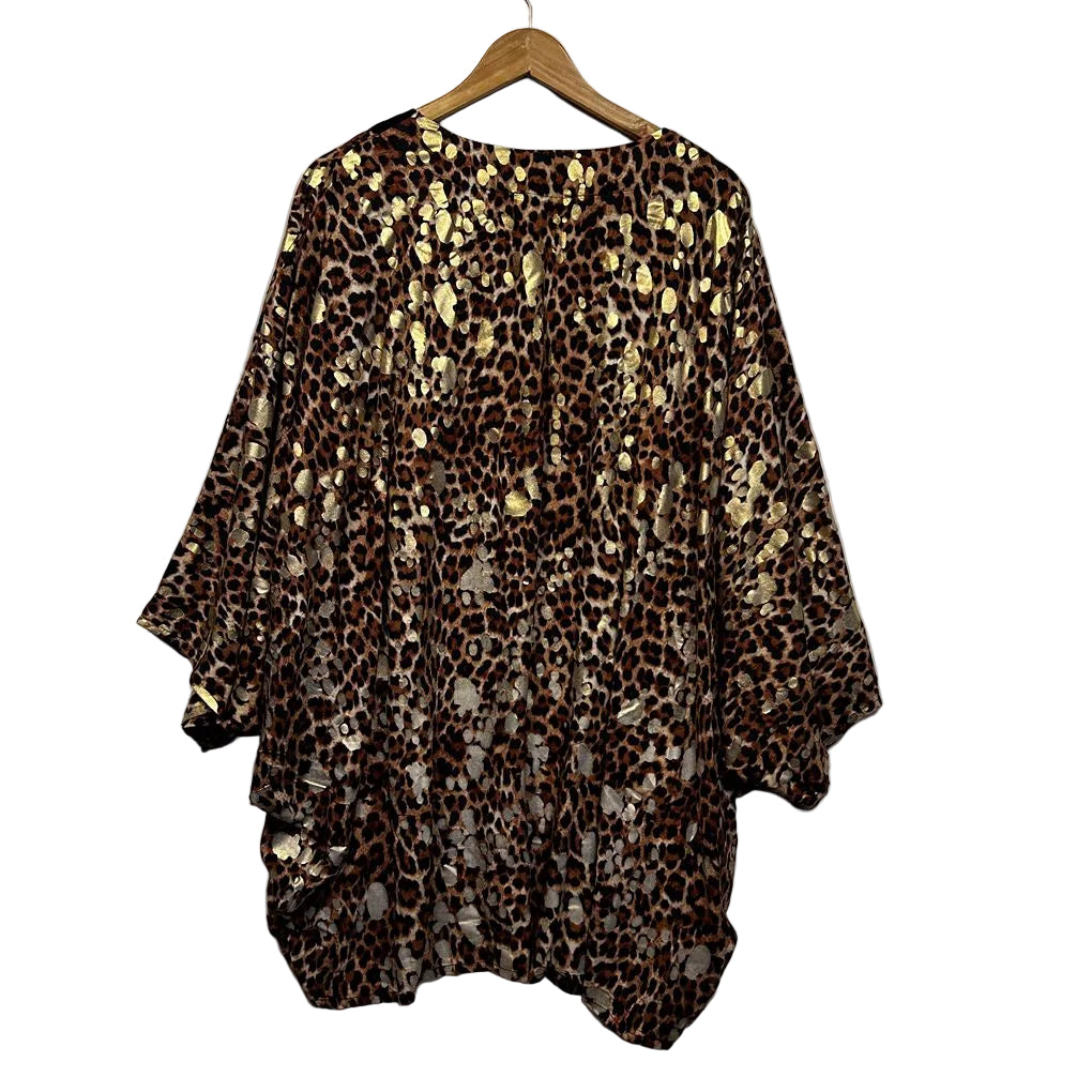 Taking Shape Leopard Print Metallic Kimono Cape - One Size