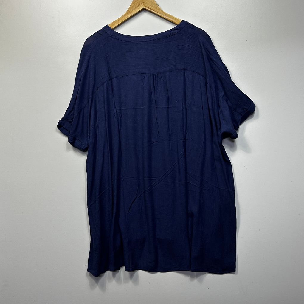 Yours Navy Plus Size Henley Top - Size 26/28