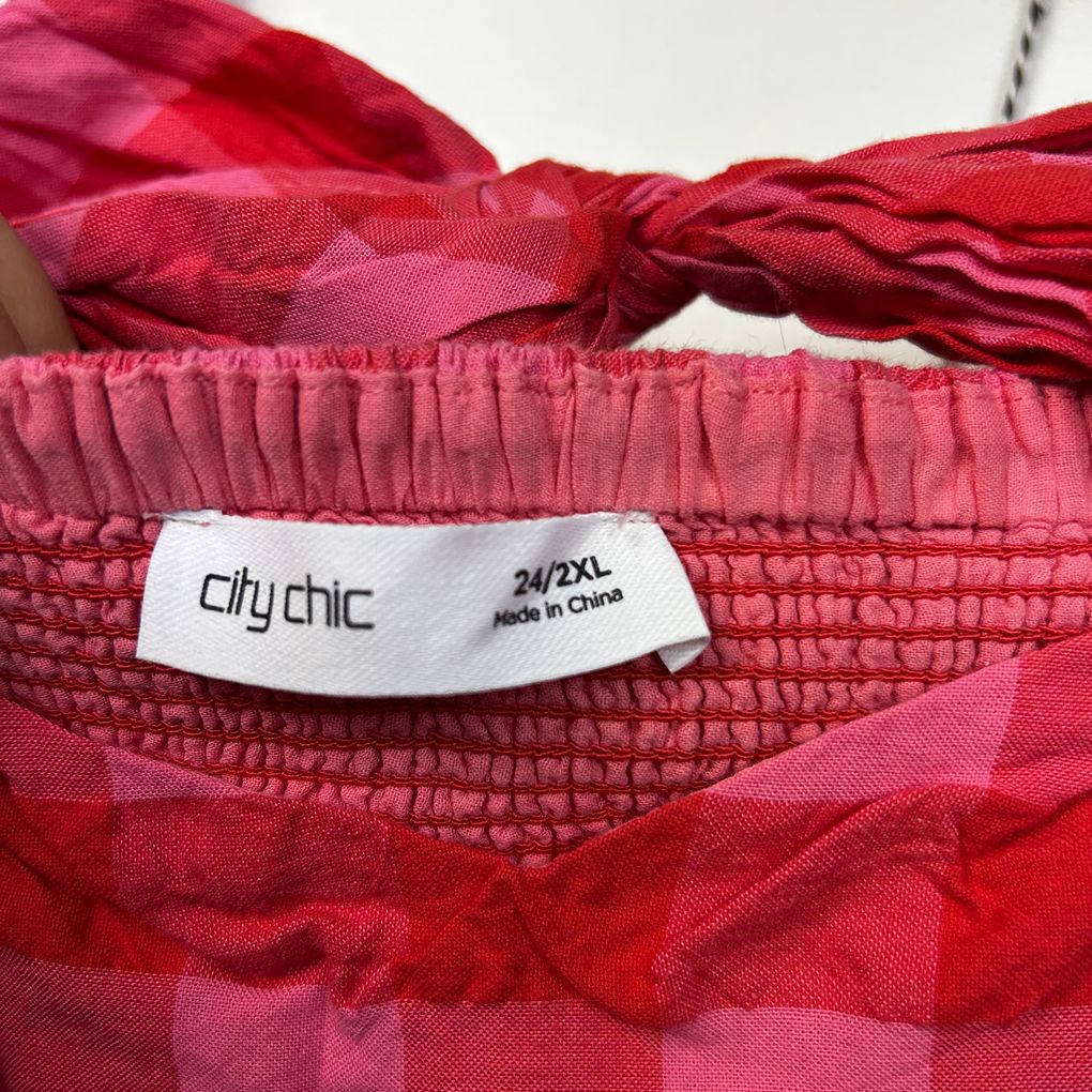 City Chic Pink Plus Size Cotton Gingham Maxi Dress - Size 2XL/24