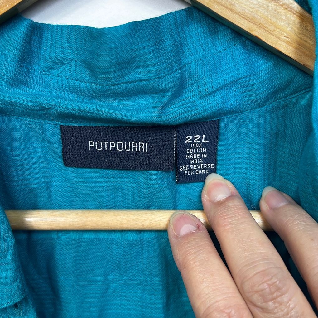 Potpourri Teal Plus Size Cotton Shirt - Size 22L