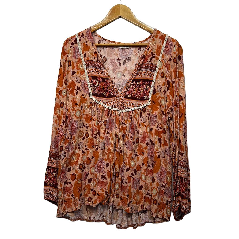 Shareen Collections Rust Floral Boho Top - Size 20