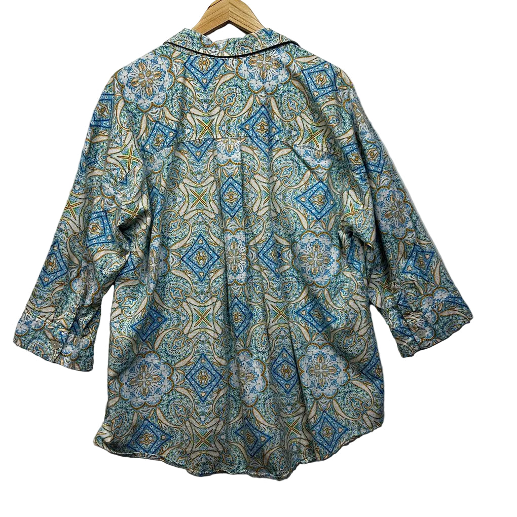 Autograph Blue Paisley Linen Top - Size 18