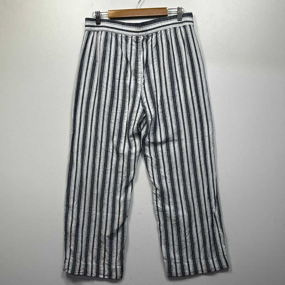 Katies Navy Striped Linen Pants - Size 14