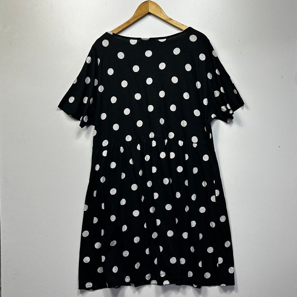 One Summer Black Polka Dot Cotton Dress - Size 16