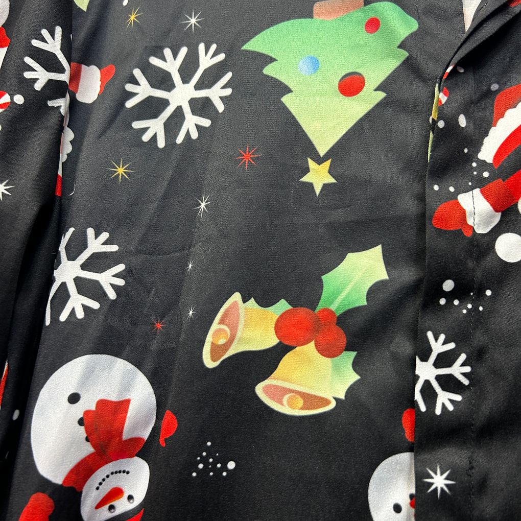 Black Christmas Santa Button Up Unisex Shirt - Size L