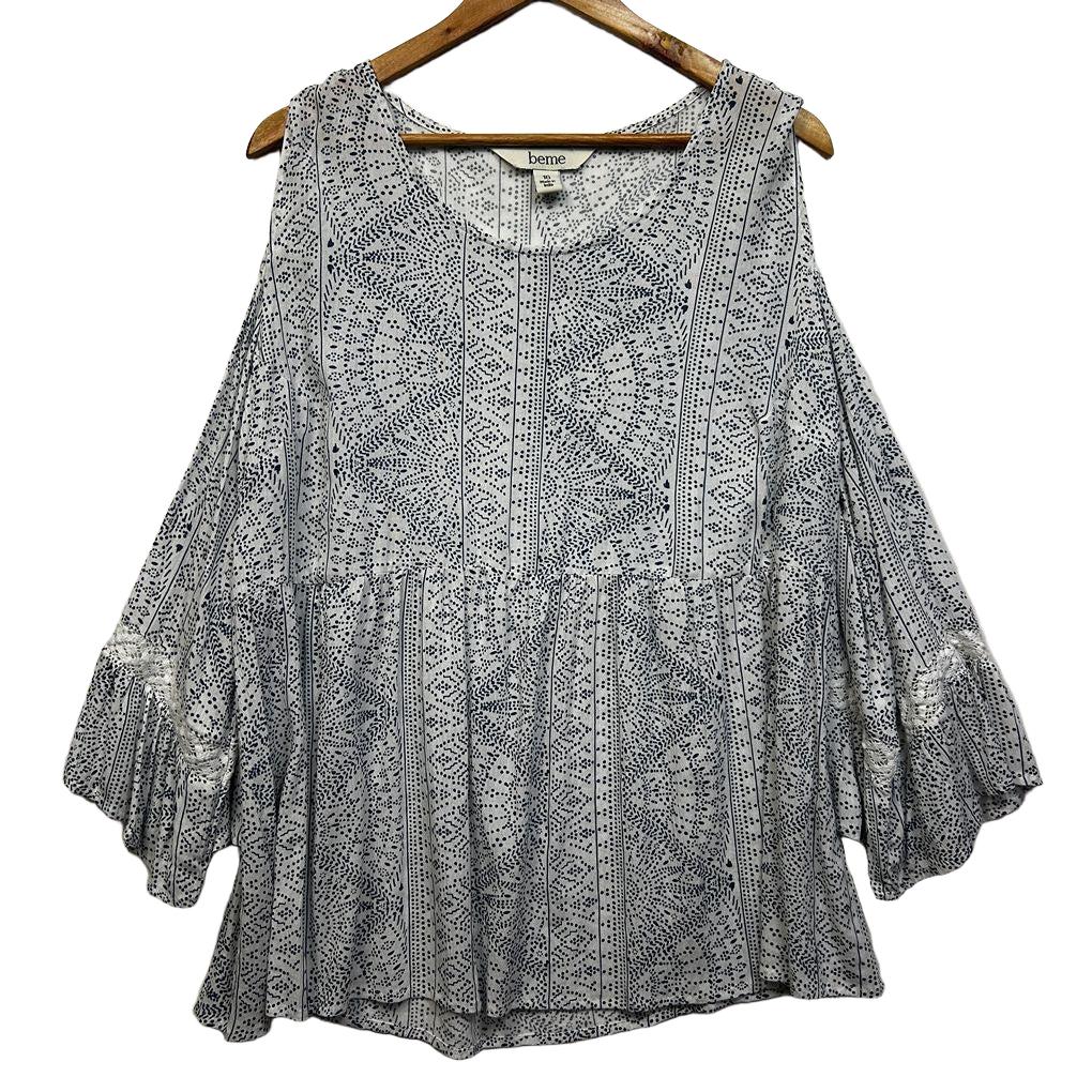 Beme White Print Cold Shoulder Top - Size 16