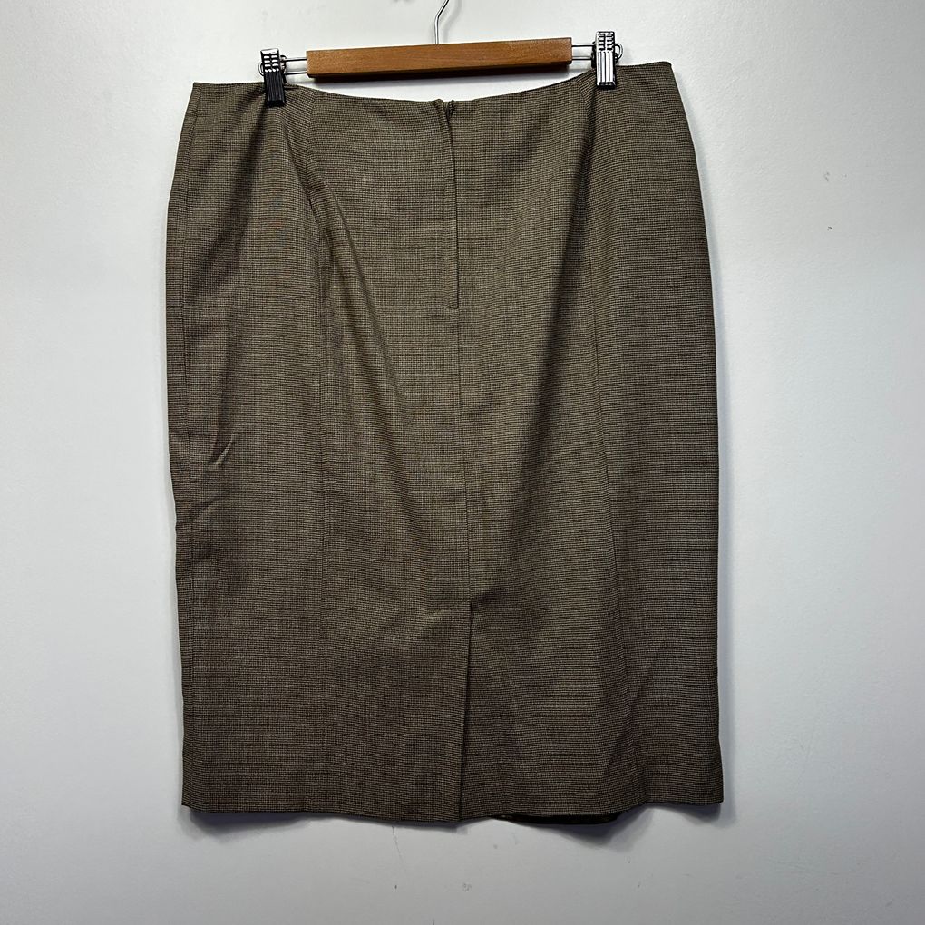 Vintage Perri Cutten Brown Check Wool Skirt - Size 16