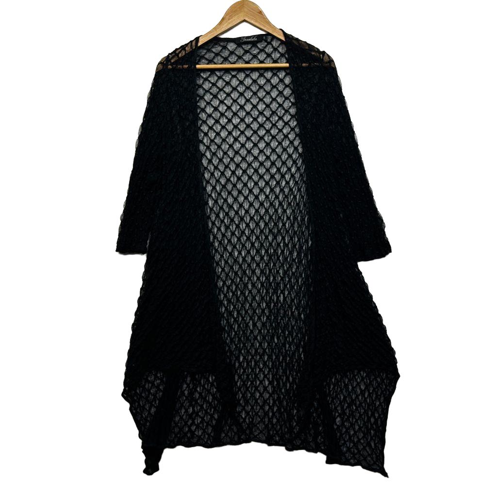 Insalata Black Mesh Lace Longline Duster Jacket - Size 20
